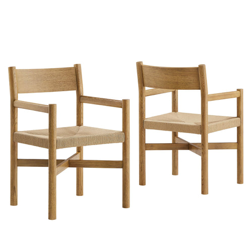 Fauteuils de salle à manger Alvia en bois de chêne avec sièges tissés (lot de 2)