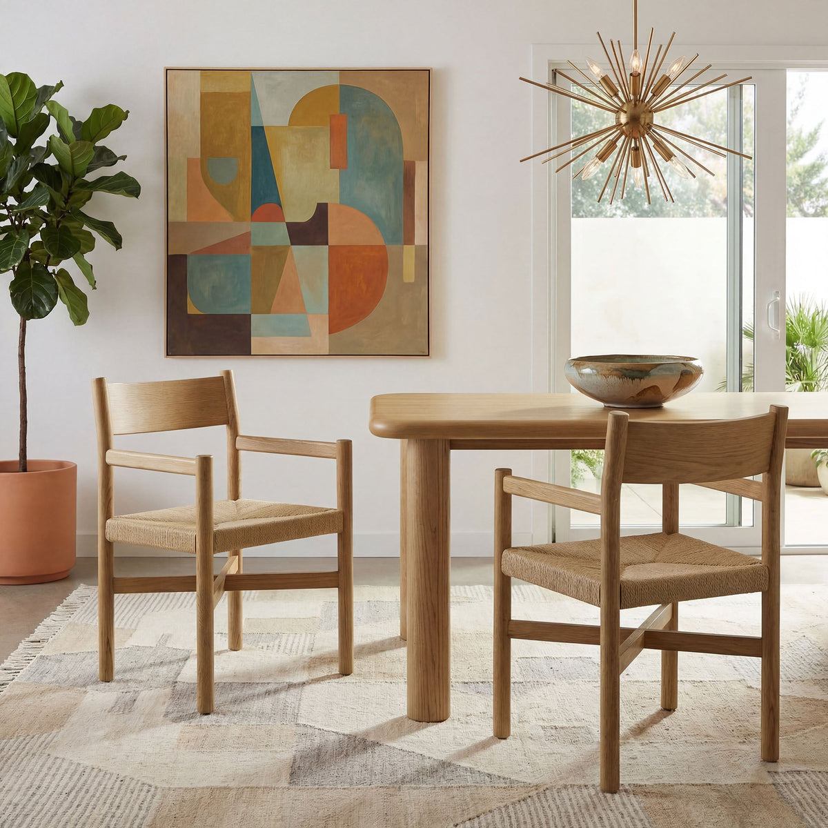 Fauteuils de salle à manger Alvia en bois de chêne avec sièges tissés (lot de 2)