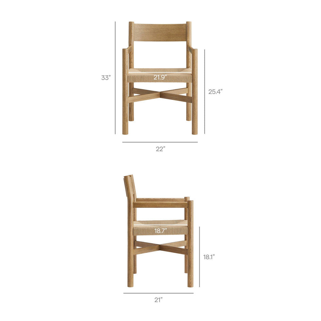 Fauteuils de salle à manger Alvia en bois de chêne avec sièges tissés (lot de 2)