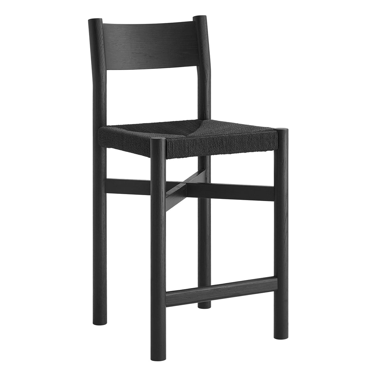 Tabourets de comptoir en bois de chêne Alvia avec assise tissée - Lot de 2