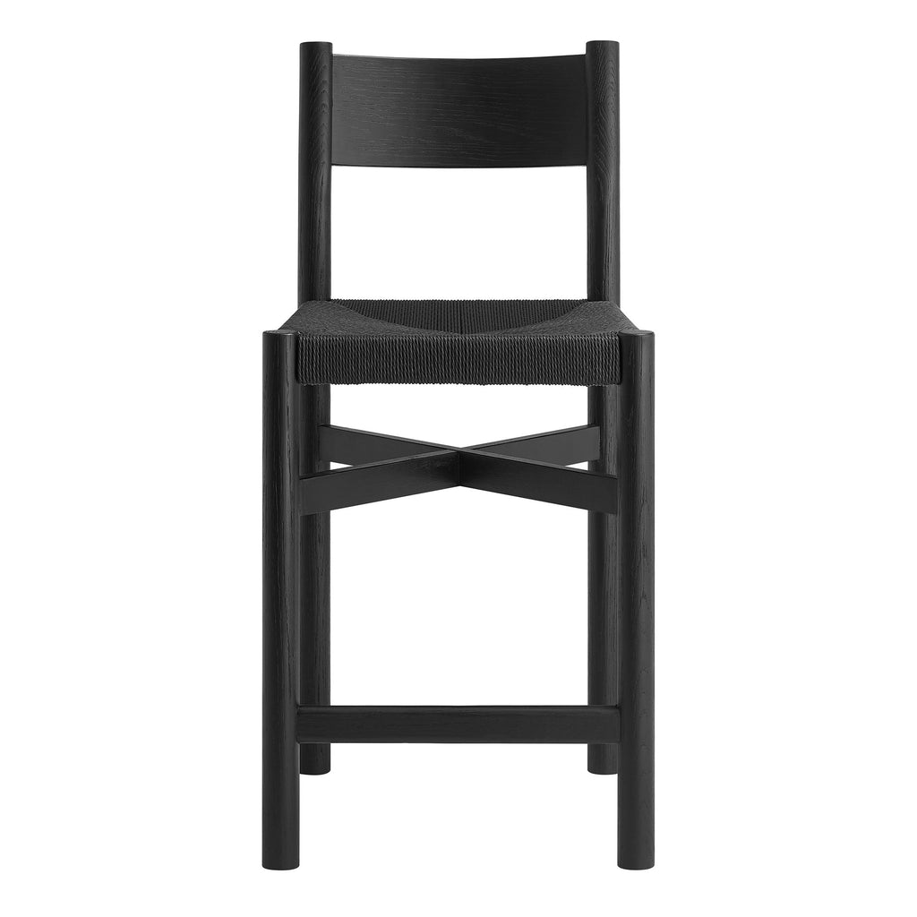 Tabourets de comptoir en bois de chêne Alvia avec assise tissée - Lot de 2