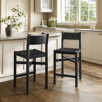 Tabourets de comptoir en bois de chêne Alvia avec assise tissée - Lot de 2