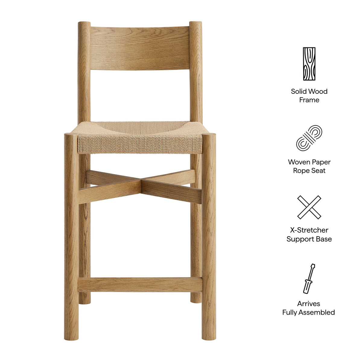 Tabourets de comptoir en bois de chêne Alvia avec assise tissée - Lot de 2