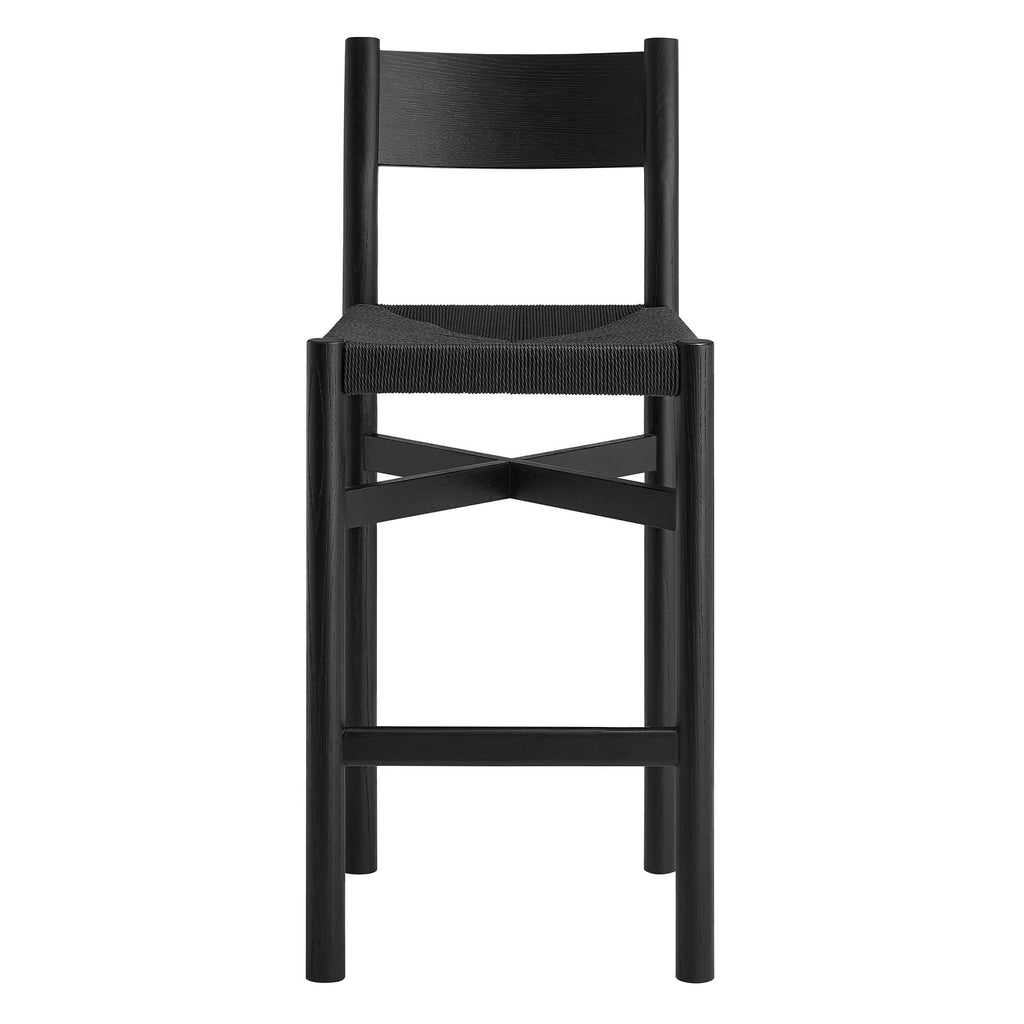 Tabourets de bar Alvia en bois de chêne avec assise tressée, lot de 2