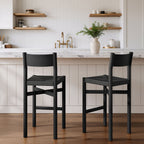 Tabourets de bar Alvia en bois de chêne avec assise tressée, lot de 2