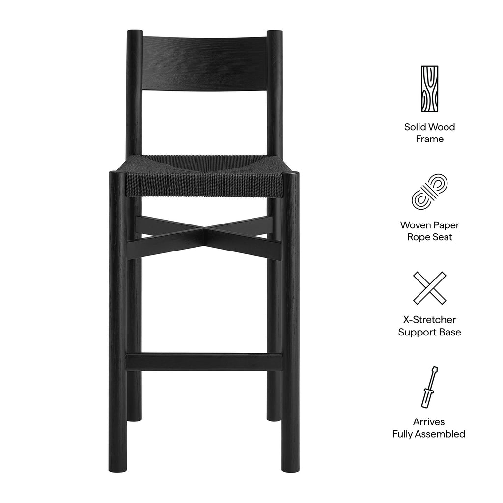 Tabourets de bar Alvia en bois de chêne avec assise tressée, lot de 2