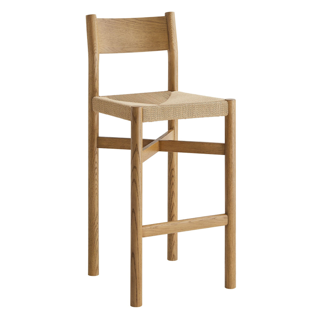 Tabourets de bar Alvia en bois de chêne avec assise tressée, lot de 2