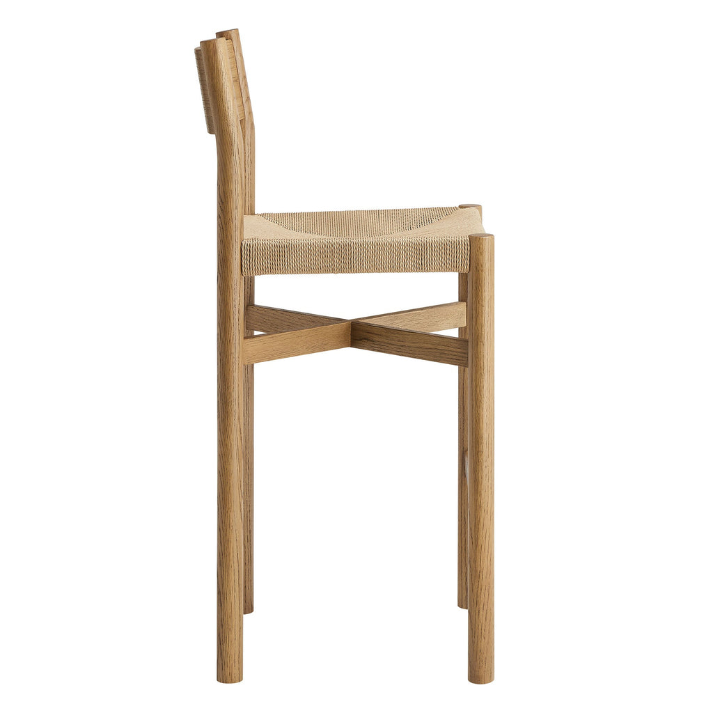 Tabourets de bar Alvia en bois de chêne avec assise tressée, lot de 2