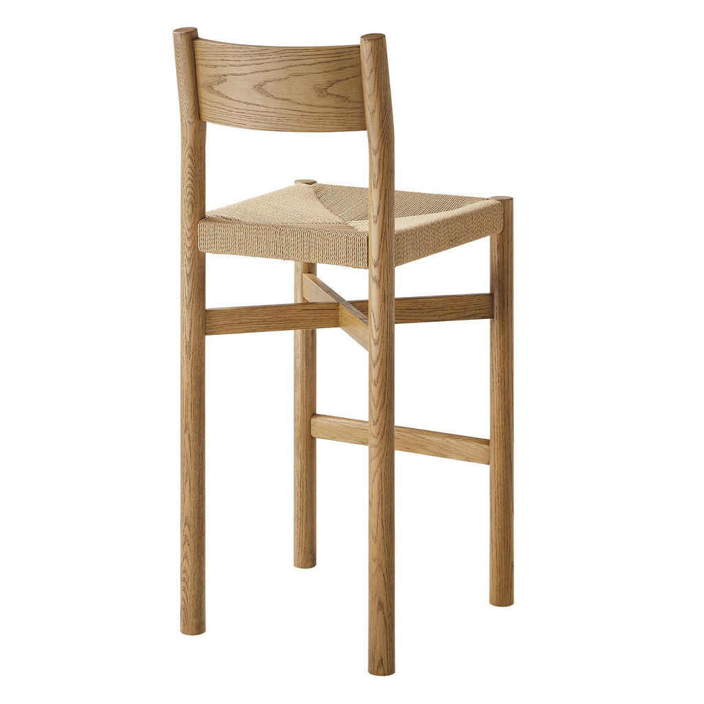 Tabourets de bar Alvia en bois de chêne avec assise tressée, lot de 2
