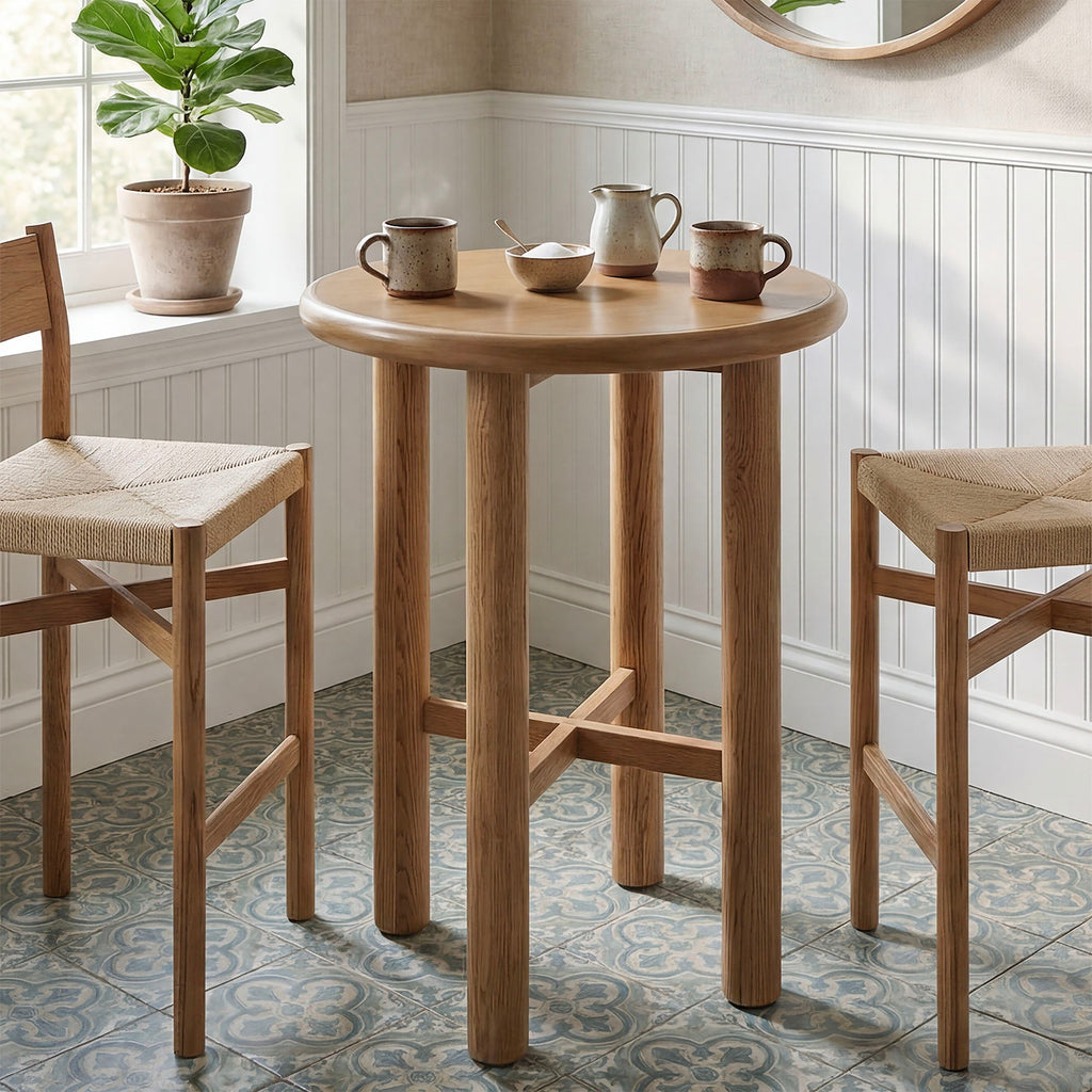 Table de bar Alvia ronde en bois de chêne, 30 po