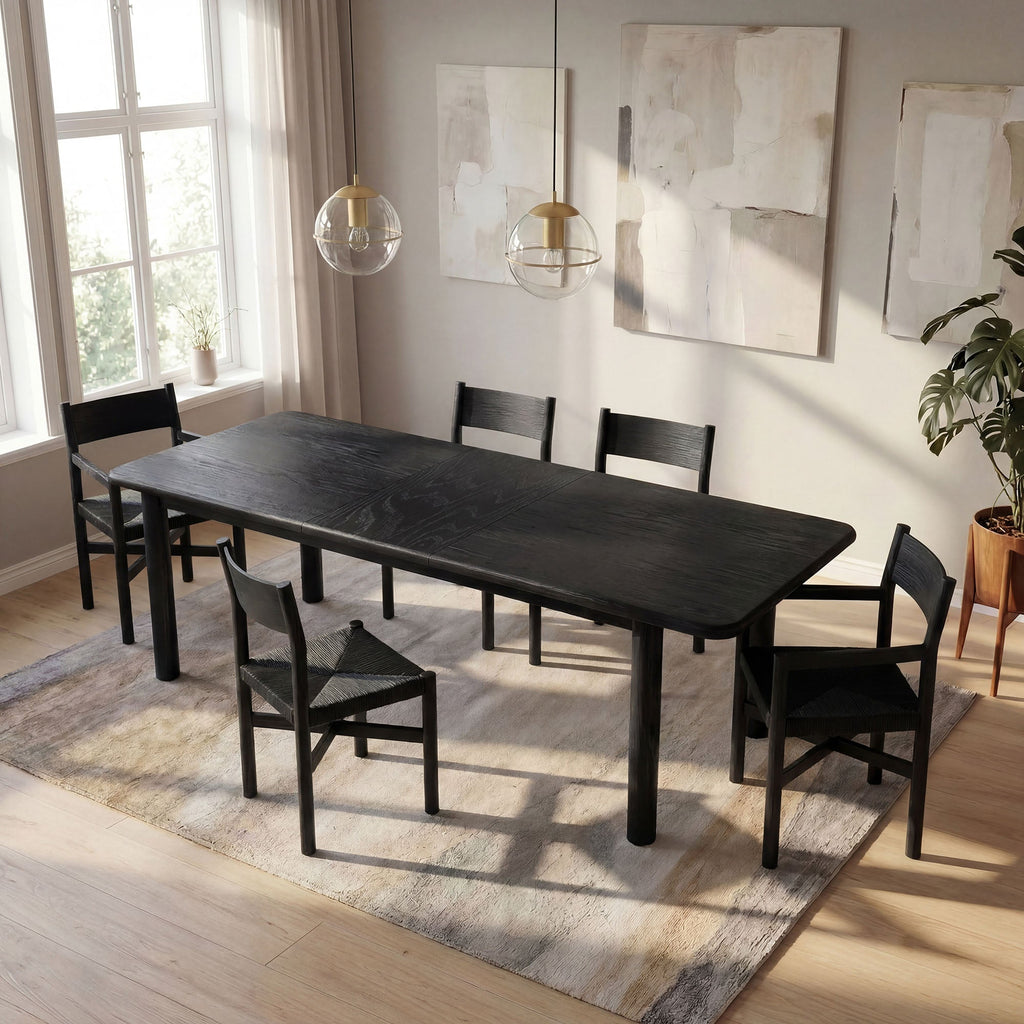 Table de salle à manger rectangulaire extensible en bois de chêne Alvia 86"-105"