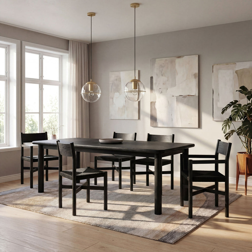 Table de salle à manger rectangulaire extensible en bois de chêne Alvia 86"-105"