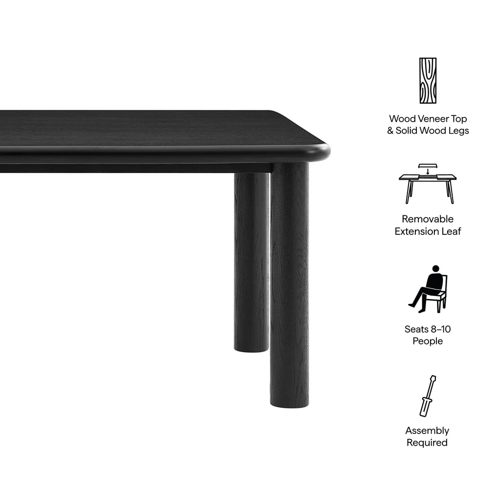 Table de salle à manger rectangulaire extensible en bois de chêne Alvia 86"-105"