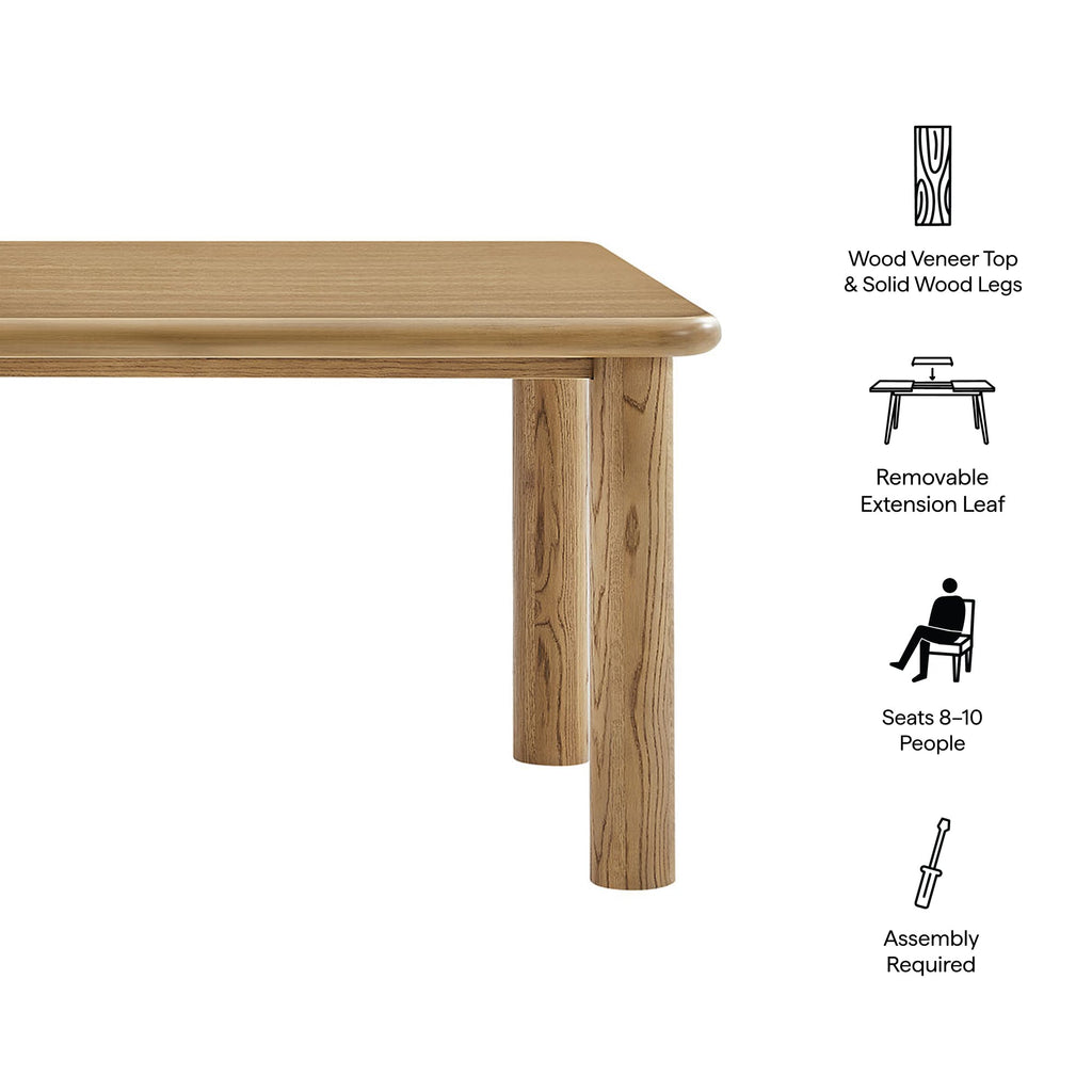 Table de salle à manger rectangulaire extensible en bois de chêne Alvia 86"-105"