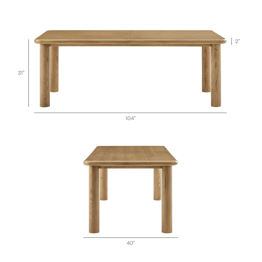 Table de salle à manger rectangulaire extensible en bois de chêne Alvia 86"-105"