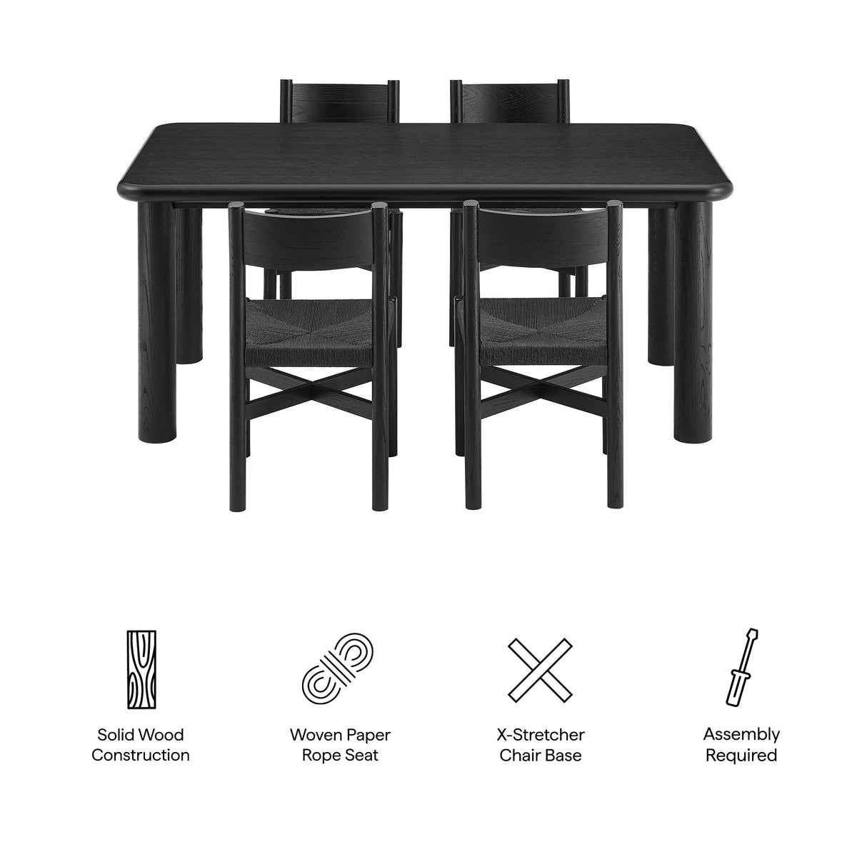 Ensemble table et chaises de salle à manger 5 pièces Alvia en bois de chêne