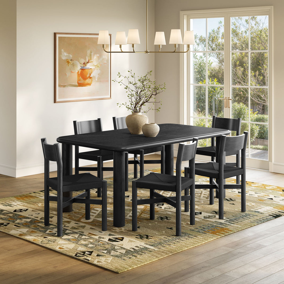 Ensemble table et chaises de salle à manger en bois de chêne Alvia, 7 pièces