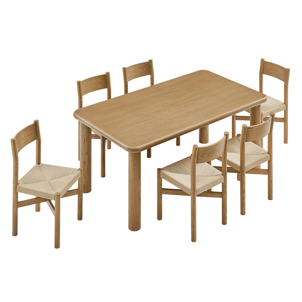 Ensemble table et chaises de salle à manger en bois de chêne Alvia, 7 pièces