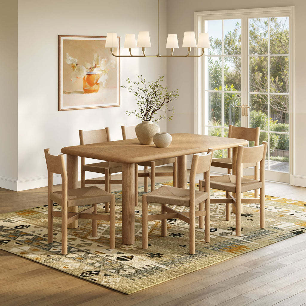 Ensemble table et chaises de salle à manger en bois de chêne Alvia, 7 pièces
