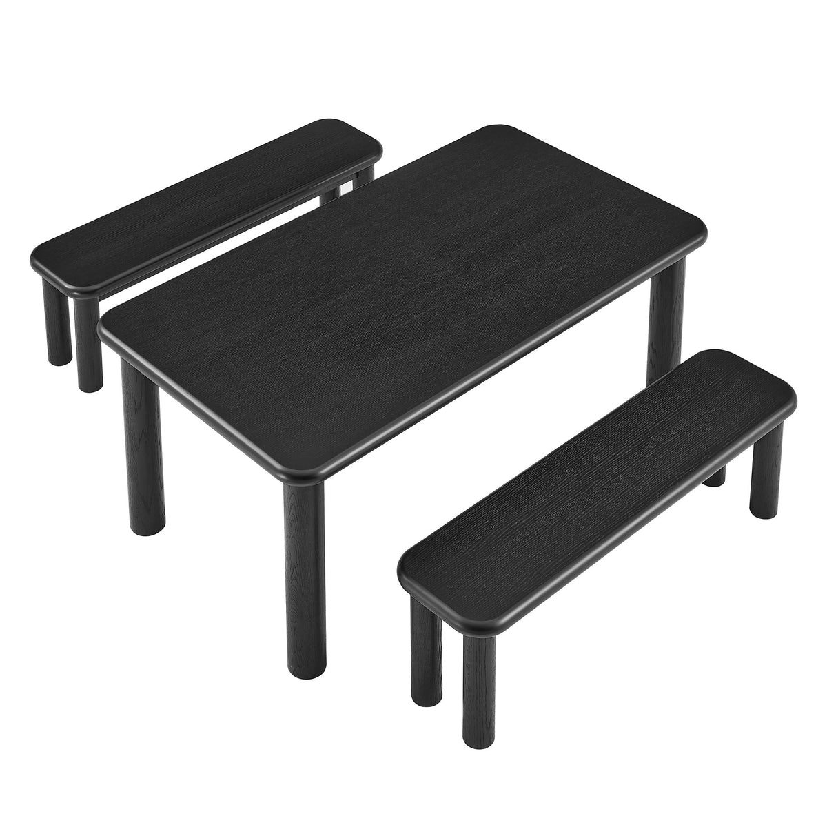 Ensemble table et bancs de salle à manger Alvia 3 pièces en bois de chêne