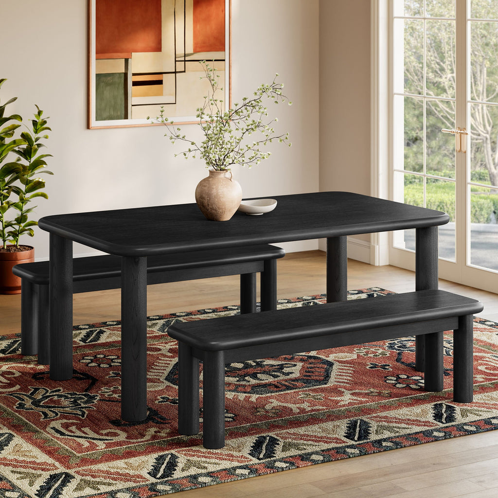 Ensemble table et bancs de salle à manger Alvia 3 pièces en bois de chêne