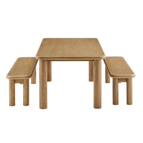 Ensemble table et bancs de salle à manger Alvia 3 pièces en bois de chêne