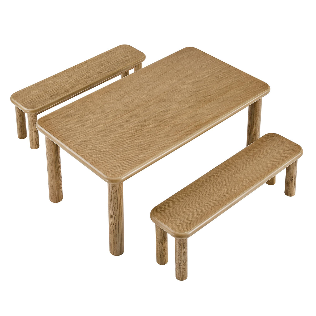 Ensemble table et bancs de salle à manger Alvia 3 pièces en bois de chêne