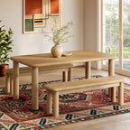 Ensemble table et bancs de salle à manger Alvia 3 pièces en bois de chêne