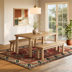 Ensemble table et bancs de salle à manger Alvia 3 pièces en bois de chêne