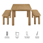 Ensemble table et bancs de salle à manger Alvia 3 pièces en bois de chêne