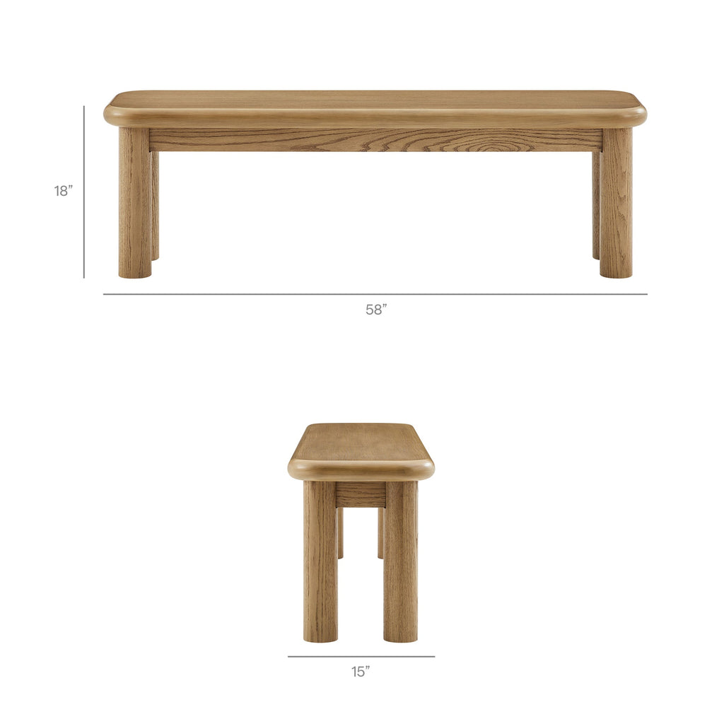 Ensemble table et bancs de salle à manger Alvia 3 pièces en bois de chêne