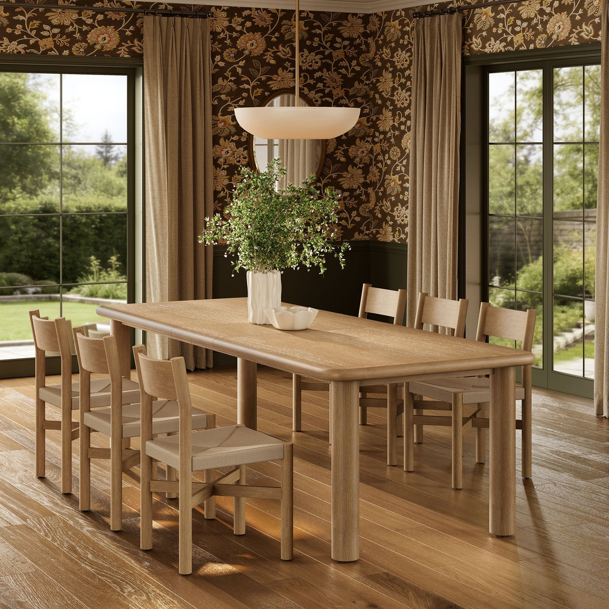 Ensemble de salle à manger Alvia 7 pièces avec table extensible et chaises en bois de chêne