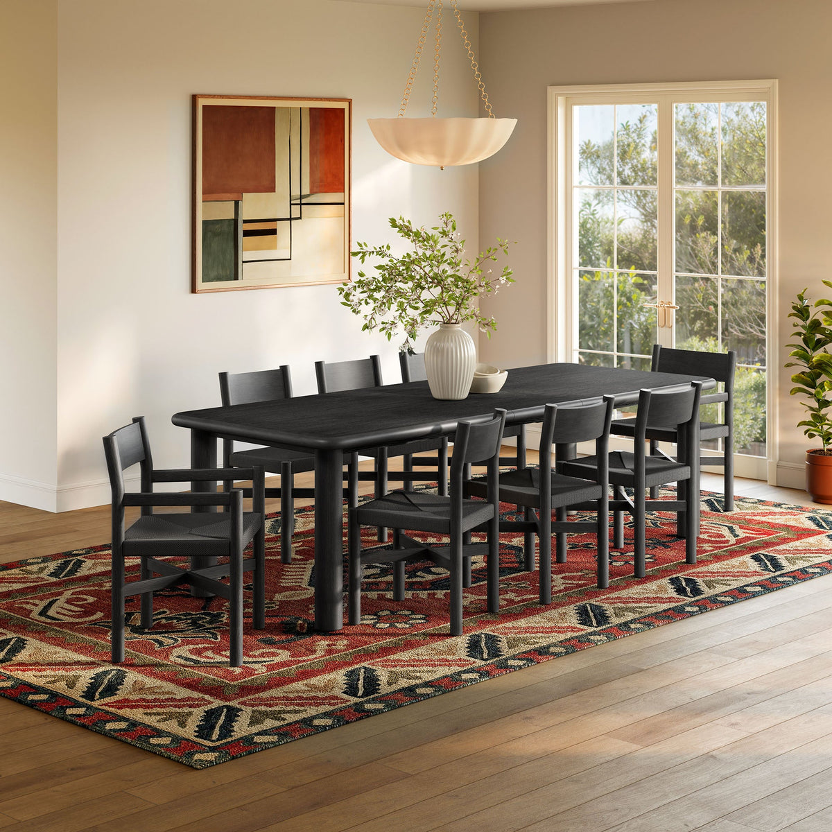 Ensemble table à manger extensible et chaises 9 pièces en bois de chêne Alvia