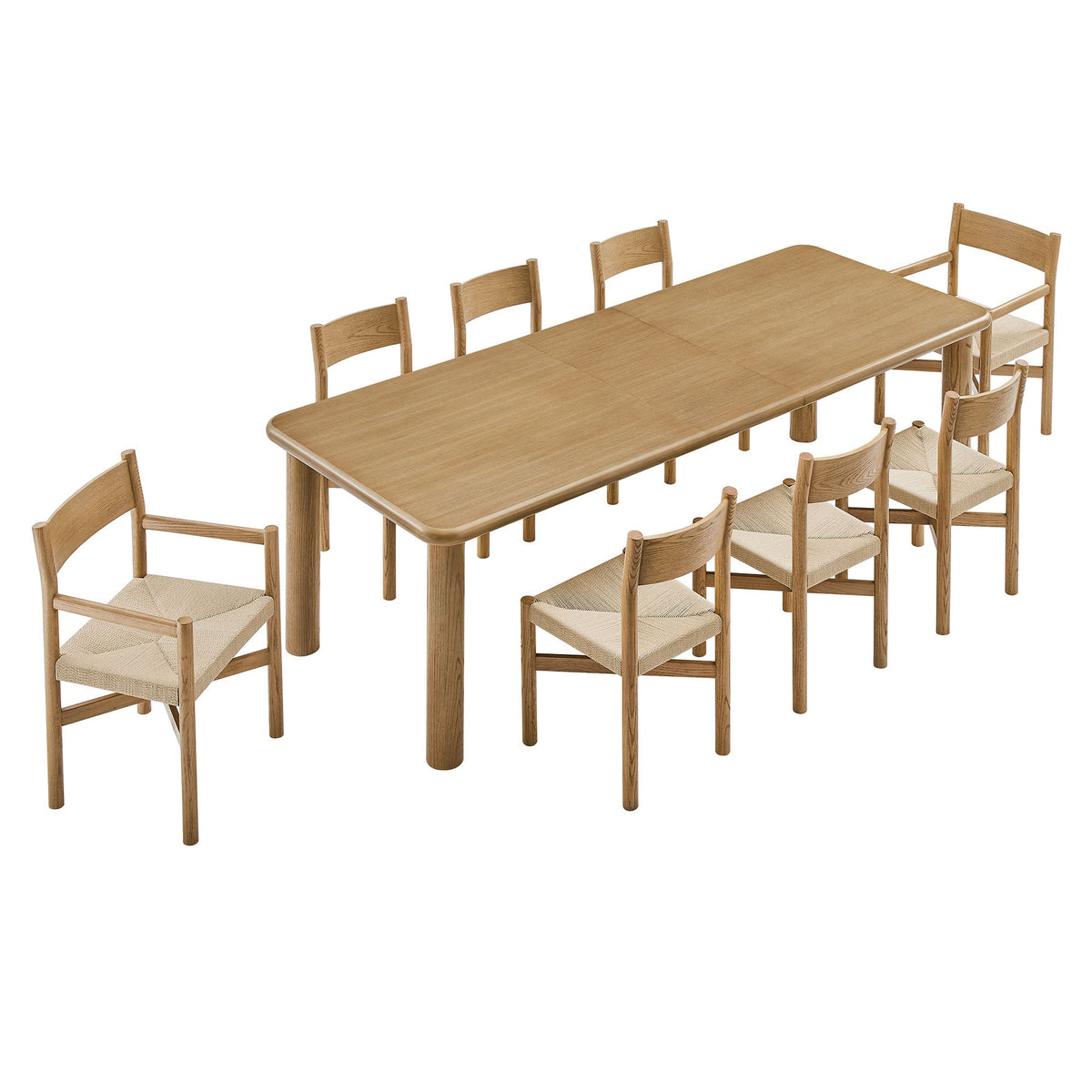 Ensemble table à manger extensible et chaises 9 pièces en bois de chêne Alvia