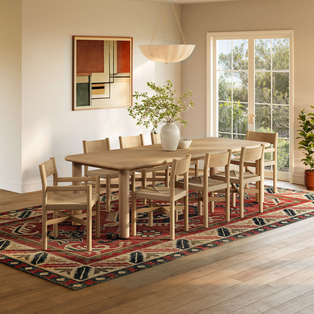 Ensemble table à manger extensible et chaises 9 pièces en bois de chêne Alvia