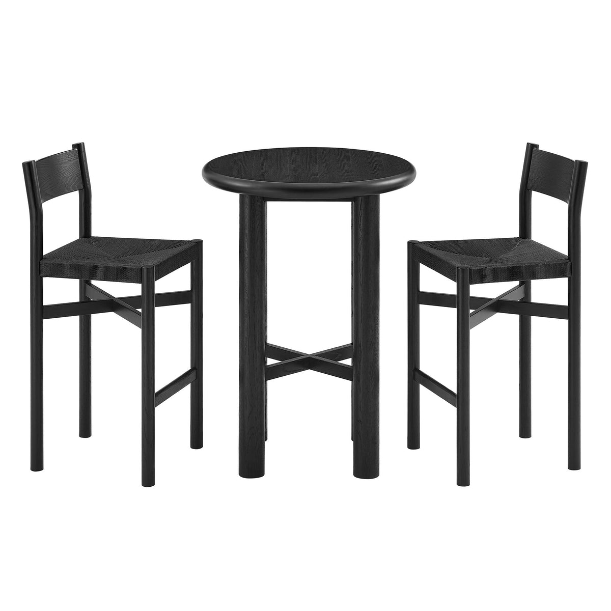 Ensemble table de bar ronde et 2 tabourets de bar en bois de chêne Alvia
