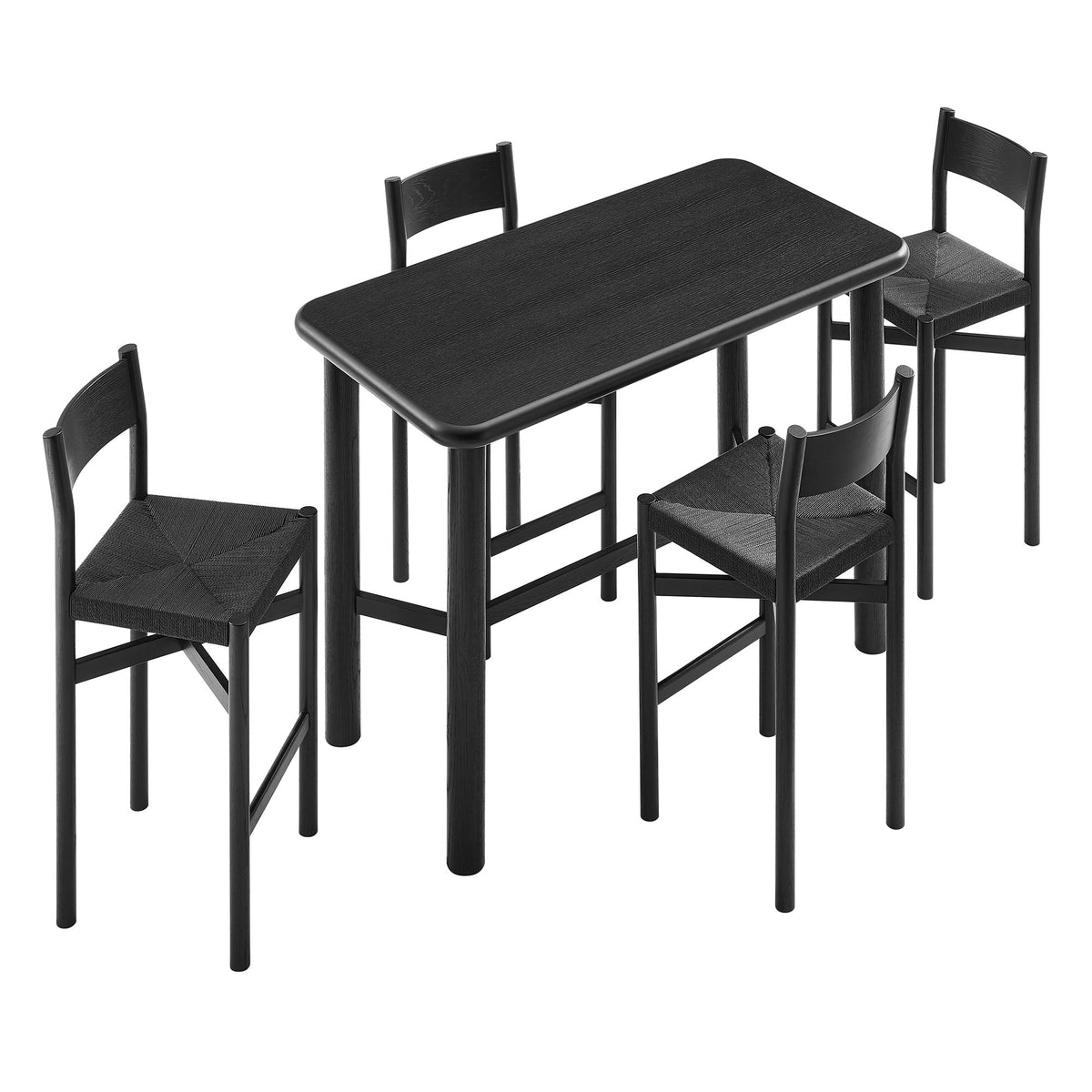 Ensemble Table de Bar Rectangulaire en Bois de Chêne et 4 Tabourets Alvia