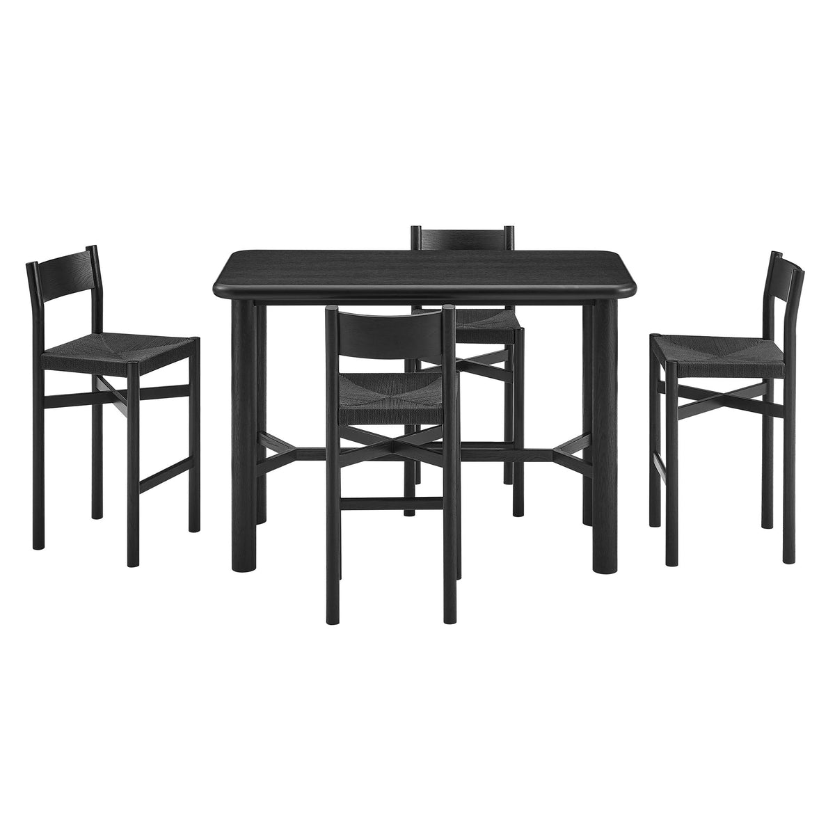 Ensemble Table de Bar Rectangulaire en Bois de Chêne et 4 Tabourets Alvia