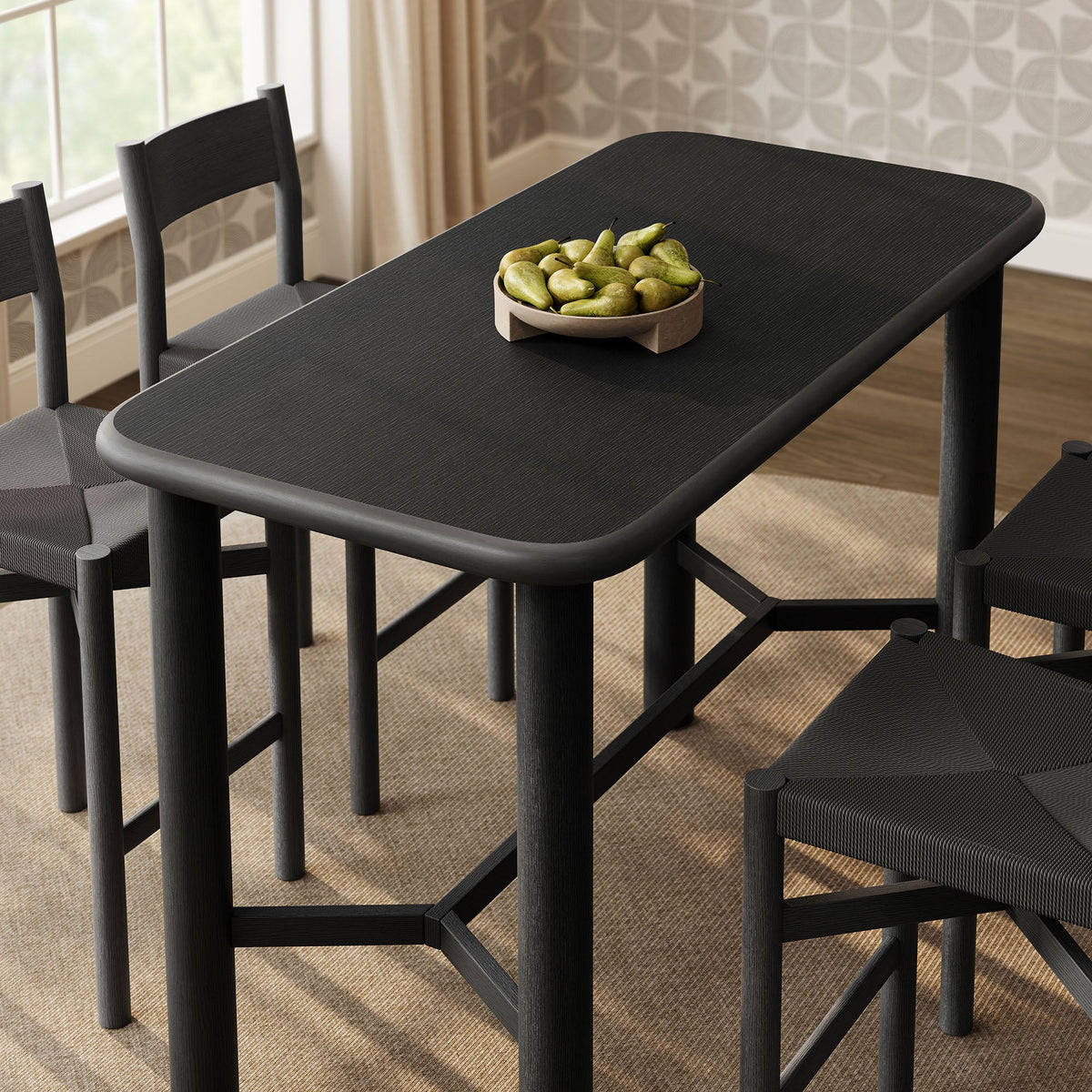 Ensemble Table de Bar Rectangulaire en Bois de Chêne et 4 Tabourets Alvia