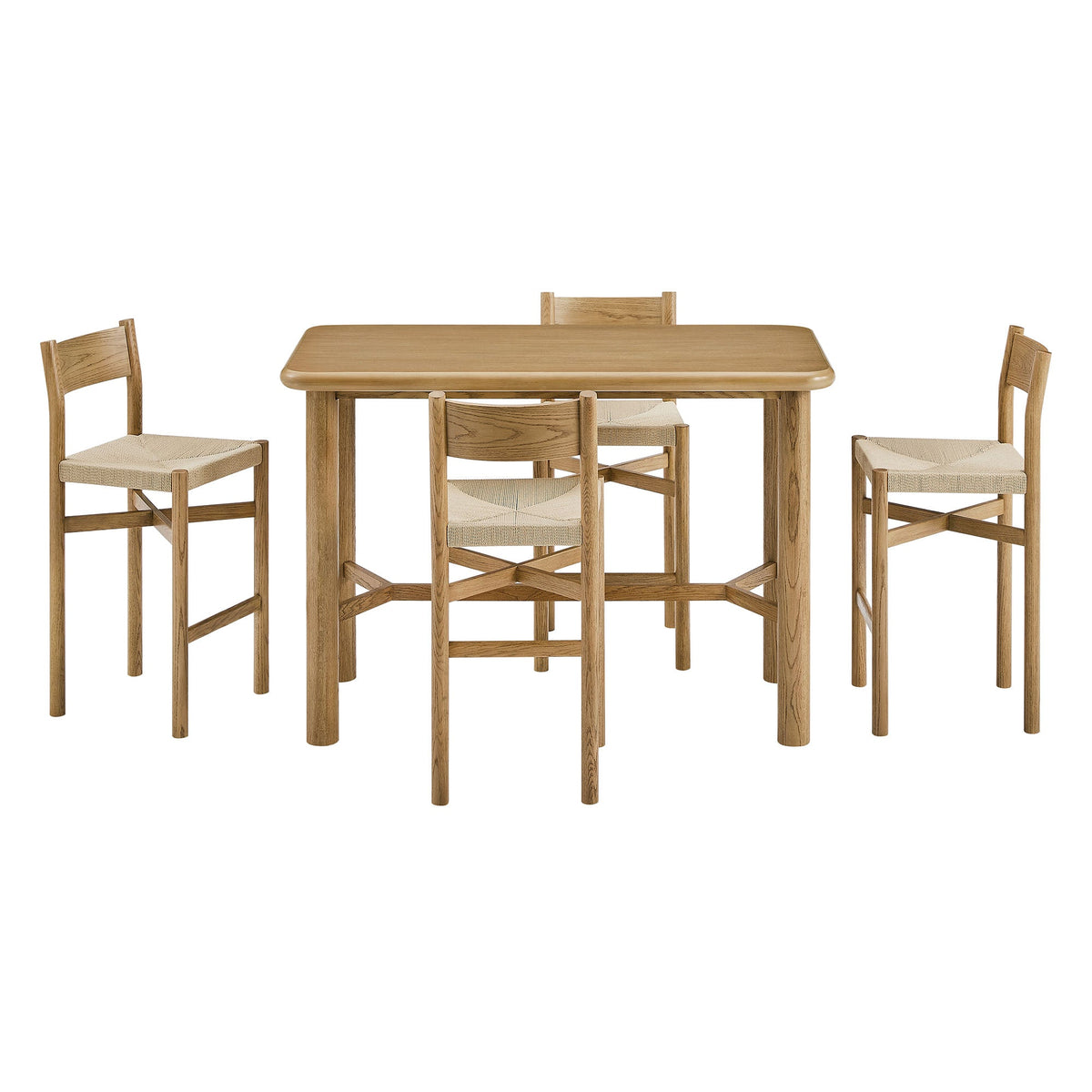Ensemble Table de Bar Rectangulaire en Bois de Chêne et 4 Tabourets Alvia