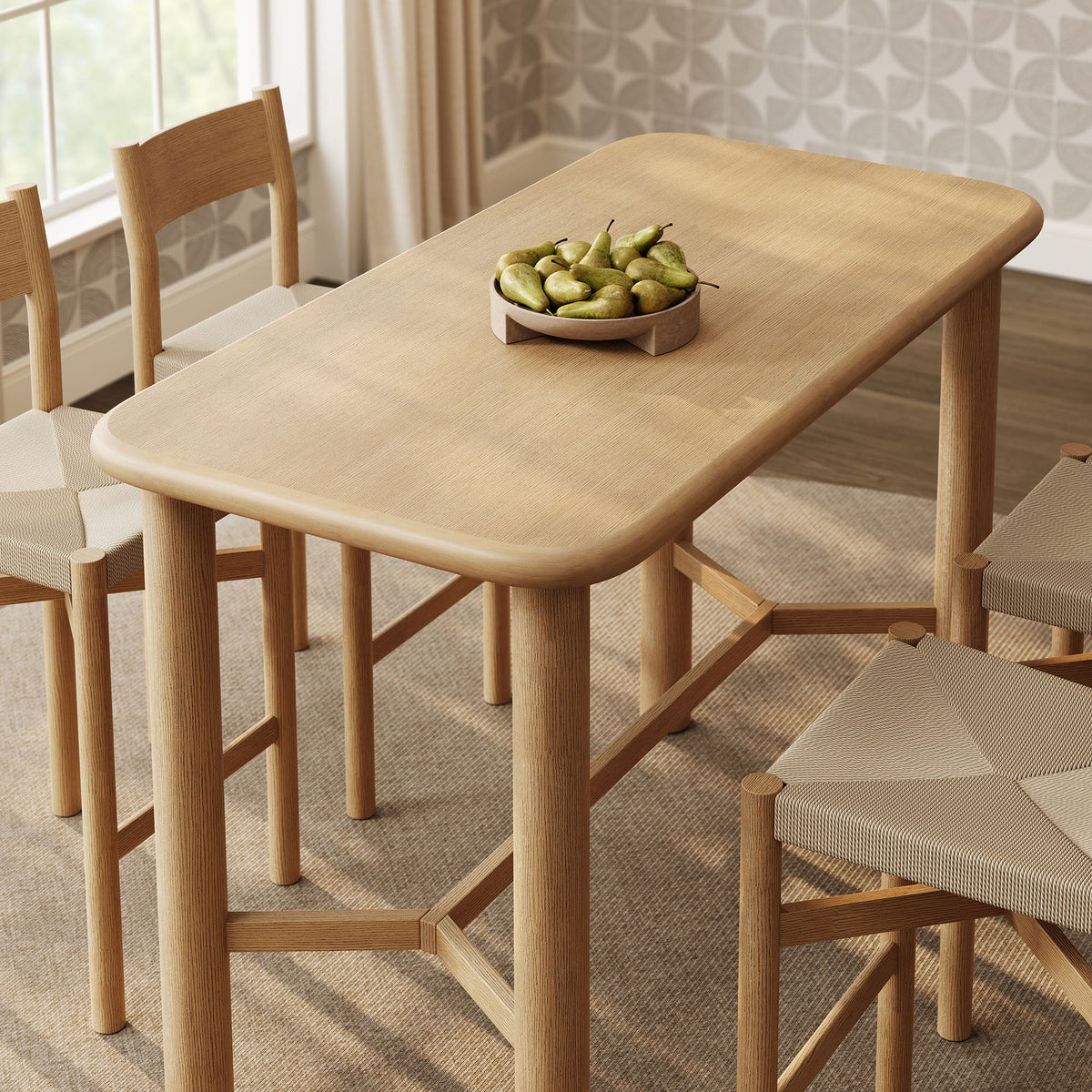 Ensemble Table de Bar Rectangulaire en Bois de Chêne et 4 Tabourets Alvia