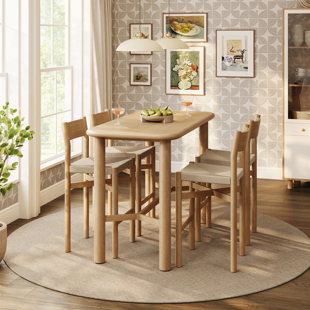 Ensemble Table de Bar Rectangulaire en Bois de Chêne et 4 Tabourets Alvia