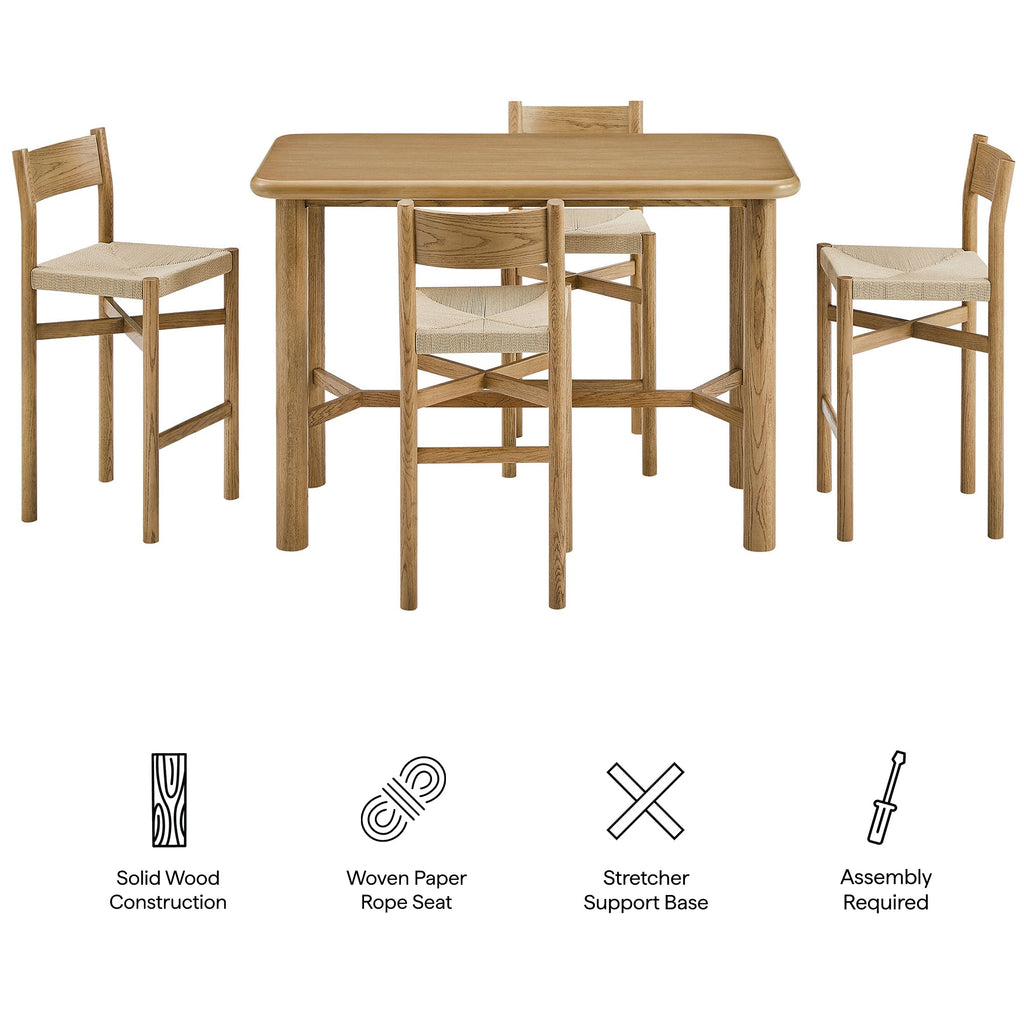 Ensemble Table de Bar Rectangulaire en Bois de Chêne et 4 Tabourets Alvia
