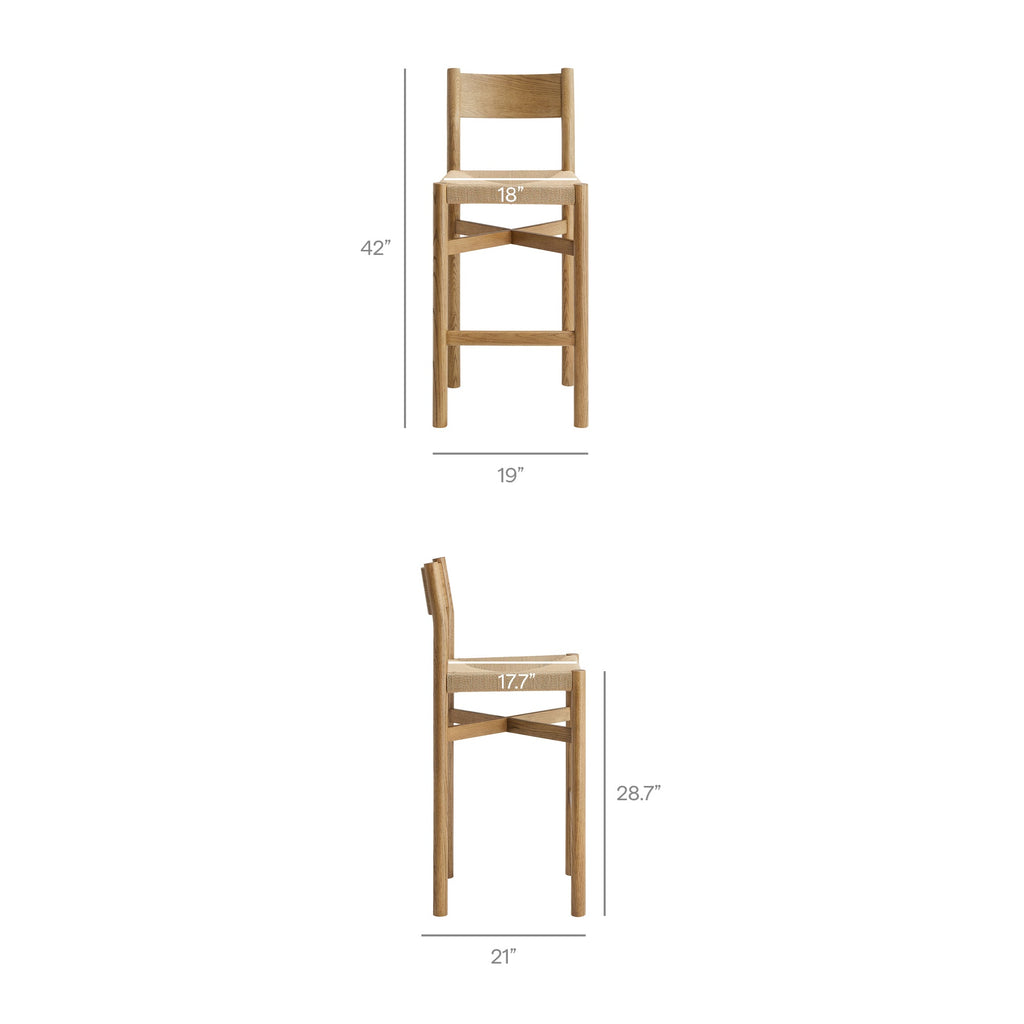 Ensemble Table de Bar Rectangulaire en Bois de Chêne et 4 Tabourets Alvia