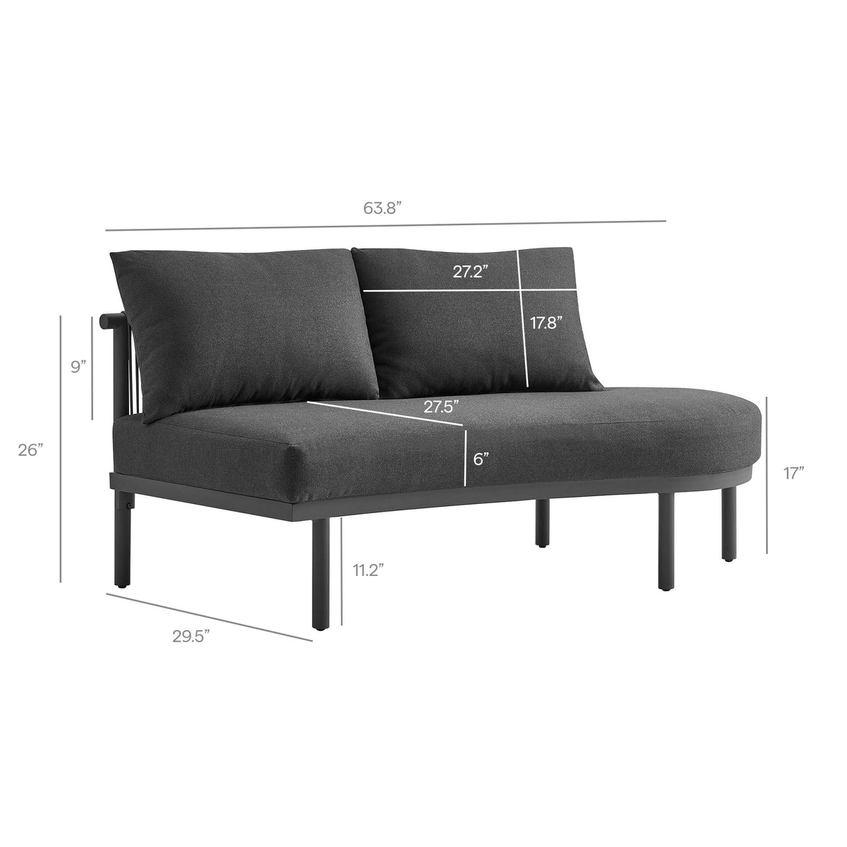 Porta - Élément modulaire extérieur en aluminium, accoudoir à droite