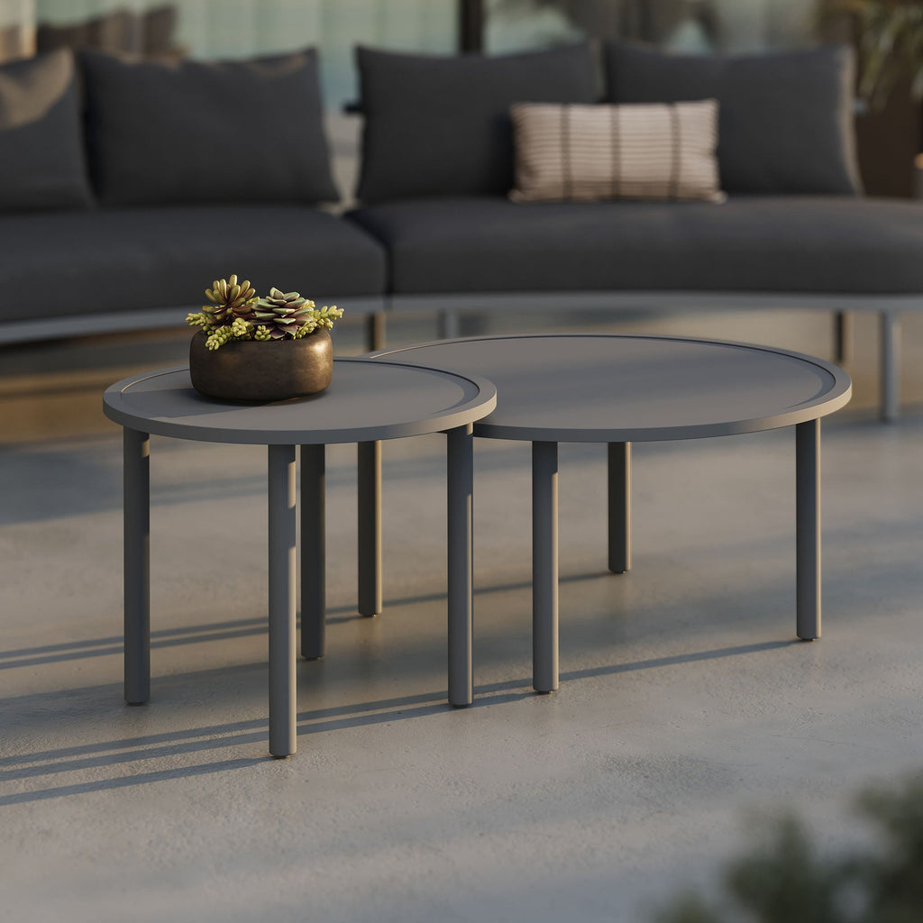 Ensemble de 2 tables basses gigognes en aluminium d'extérieur Porta