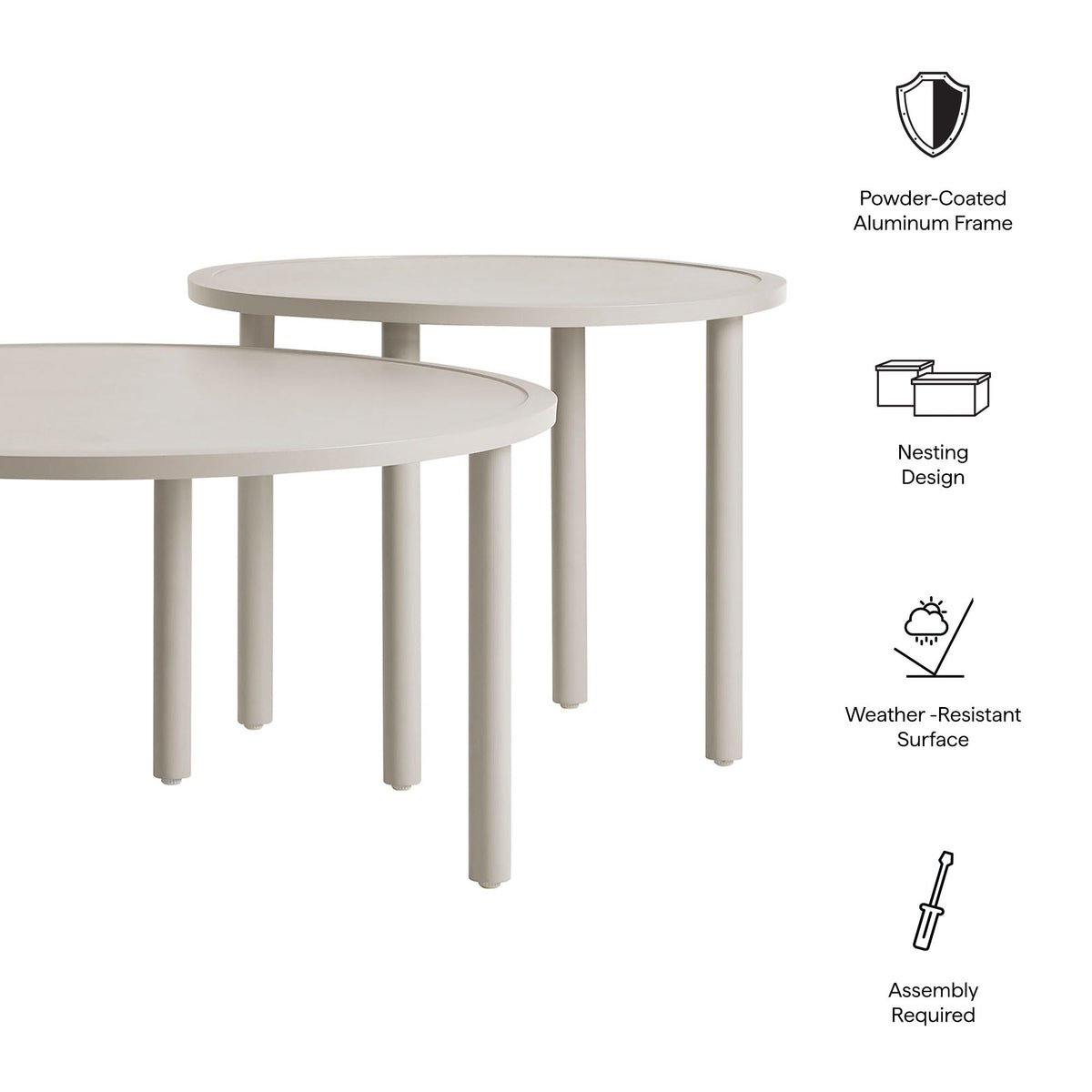 Ensemble de 2 tables basses gigognes en aluminium d'extérieur Porta