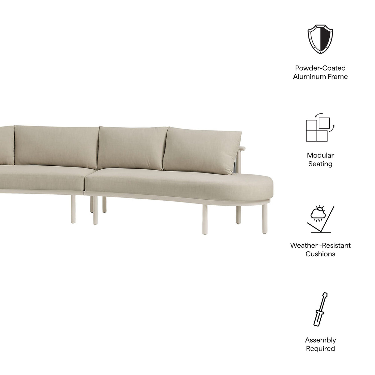 Canapé modulaire d'extérieur 3 pièces en aluminium Porta