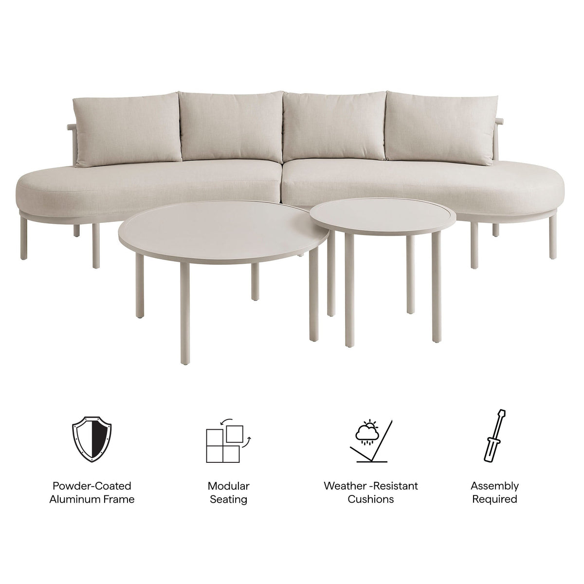 Ensemble de canapé modulaire d'extérieur 4 pièces en aluminium Porta