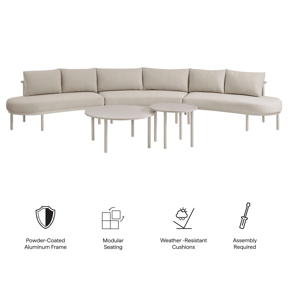 Canapé d'extérieur modulaire en aluminium 5 pièces Porta
